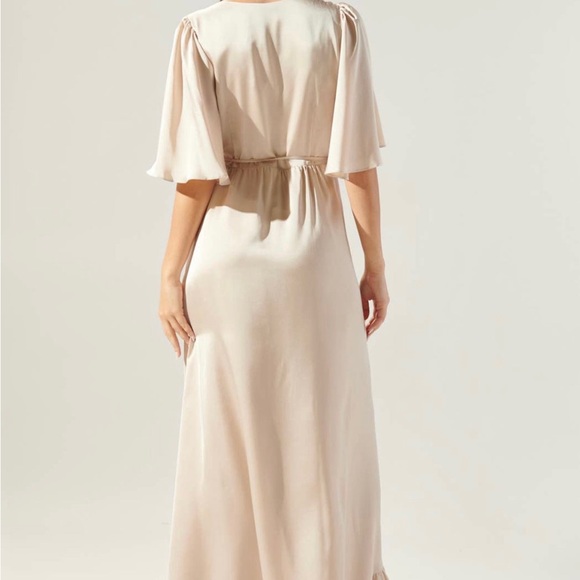 Satin Champagne High Low Wrap Dress in Ivory - Picture 2 of 2